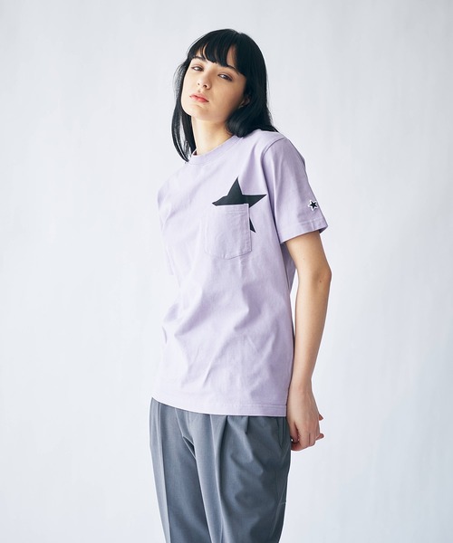 tk.TAKEO KIKUCHI(ティーケータケオキクチ)の「【WEB限定/S~3L】スタープリント半袖Tシャツ(ユニセックスアイテム)(Tシャツ/カットソー・レディース・ホワイト/ダークグリーン/ブラック/サンドベージュ/ライトグリーン/ライトパープル/レモンイエロー/ブラック系/ブルー/ホワイト系1・01/02/03/04/05)」の9枚目の写真
