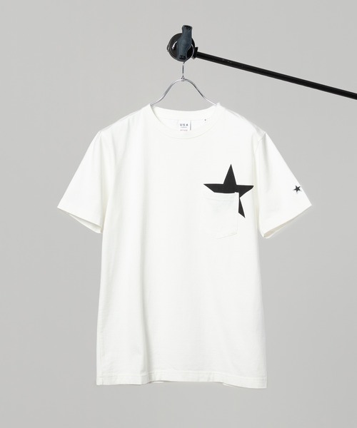 tk.TAKEO KIKUCHI(ティーケータケオキクチ)の「【WEB限定/S~3L】スタープリント半袖Tシャツ(ユニセックスアイテム)(Tシャツ/カットソー・レディース・ホワイト/ダークグリーン/ブラック/サンドベージュ/ライトグリーン/ライトパープル/レモンイエロー/ブラック系/ブルー/ホワイト系1・01/02/03/04/05)」の2枚目の写真