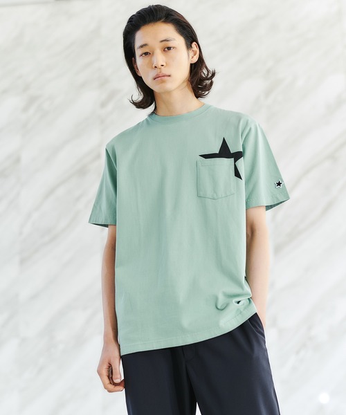 tk.TAKEO KIKUCHI(ティーケータケオキクチ)の「【WEB限定/S~3L】スタープリント半袖Tシャツ(ユニセックスアイテム)(Tシャツ/カットソー・レディース・ホワイト/ダークグリーン/ブラック/サンドベージュ/ライトグリーン/ライトパープル/レモンイエロー/ブラック系/ブルー/ホワイト系1・01/02/03/04/05)」の7枚目の写真
