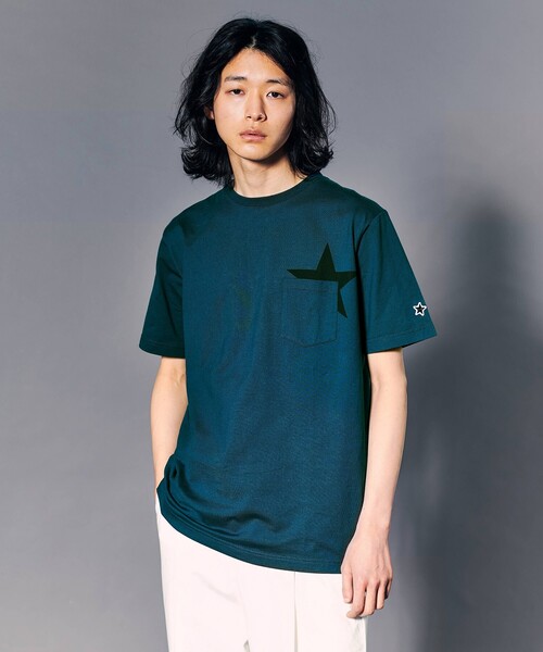 tk.TAKEO KIKUCHI(ティーケータケオキクチ)の「【WEB限定/S~3L】スタープリント半袖Tシャツ(ユニセックスアイテム)(Tシャツ/カットソー・レディース・ホワイト/ダークグリーン/ブラック/サンドベージュ/ライトグリーン/ライトパープル/レモンイエロー/ブラック系/ブルー/ホワイト系1・01/02/03/04/05)」の22枚目の写真