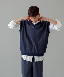 ADAM ET ROPE' | 【山形ニット】コットンリネン 2トーン オーバーサイズベスト(ベスト)