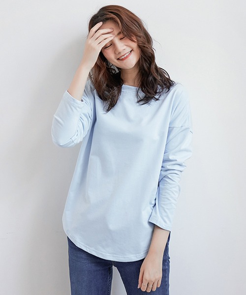 Amulet（アミュレット）の「無地長袖カットソー（Tシャツ/カットソー・レディース・ベージュ/ホワイト/ライトブルー/ブラック/パープル・L/M）」の2枚目の写真
