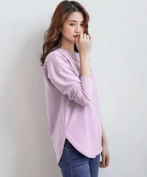 Amulet（アミュレット）の「無地長袖カットソー（Tシャツ/カットソー・レディース・ベージュ/ホワイト/ライトブルー/ブラック/パープル・L/M）」の18枚目の写真