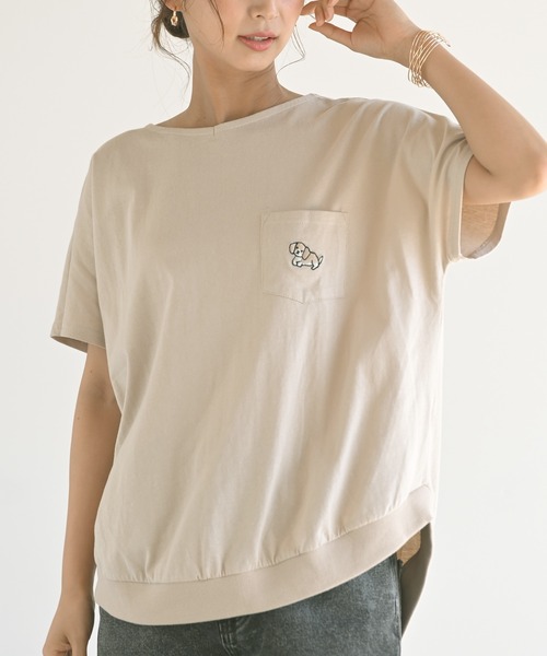 rps(アールピーエス)の「ポケット付き刺繍リブチュニック(Tシャツ/カットソー・レディース・チャコールグレー/ブラック/ベージュ/オフホワイト/グレイッシュベージュ/ホワイト系その他2・M)」の5枚目の写真