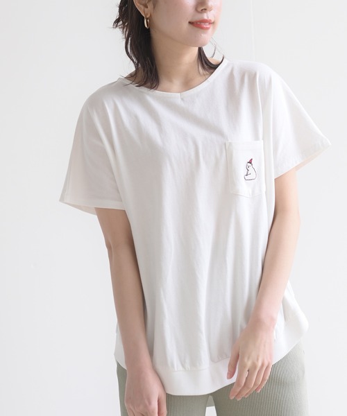 rps(アールピーエス)の「ポケット付き刺繍リブチュニック(Tシャツ/カットソー・レディース・チャコールグレー/ブラック/ベージュ/オフホワイト/グレイッシュベージュ/ホワイト系その他2・M)」の1枚目の写真