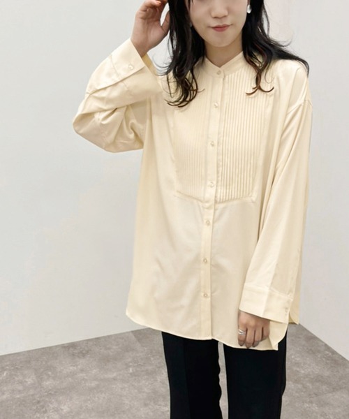 apres jour mignon(アプレジュールミニョン)の「ピンタックバンドカラーシャツ 【ZOZOTOWN限定アイテム】(シャツ/ブラウス・レディース・アイボリー/ブラック/オフホワイト・フリー/X-LARGE)」の1枚目の写真
