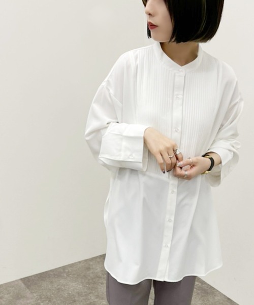 apres jour mignon(アプレジュールミニョン)の「ピンタックバンドカラーシャツ 【ZOZOTOWN限定アイテム】(シャツ/ブラウス・レディース・アイボリー/ブラック/オフホワイト・フリー/X-LARGE)」の4枚目の写真