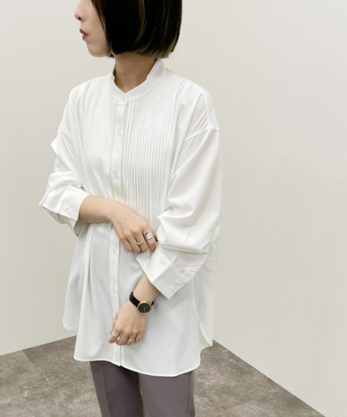 apres jour mignon(アプレジュールミニョン)の「ピンタックバンドカラーシャツ 【ZOZOTOWN限定アイテム】(シャツ/ブラウス・レディース・アイボリー/ブラック/オフホワイト・フリー/X-LARGE)」の5枚目の写真