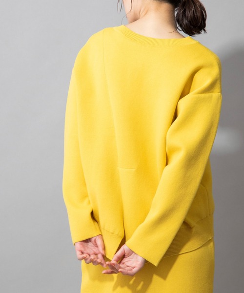 Munich（ミューニック）の「ダブルフェイスニット　2WAYセンタースリットプルオーバー（セットアップ可）（ニット/セーター・レディース・アイボリー/カーキ/ネイビー/イエロー・FREE）」の8枚目の写真