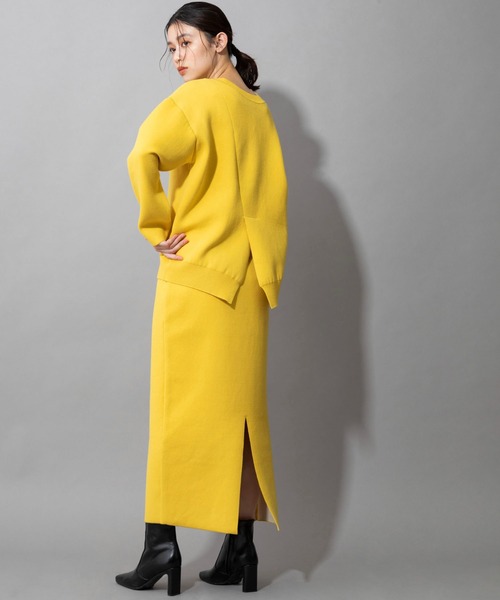 Munich（ミューニック）の「ダブルフェイスニット　2WAYセンタースリットプルオーバー（セットアップ可）（ニット/セーター・レディース・アイボリー/カーキ/ネイビー/イエロー・FREE）」の5枚目の写真