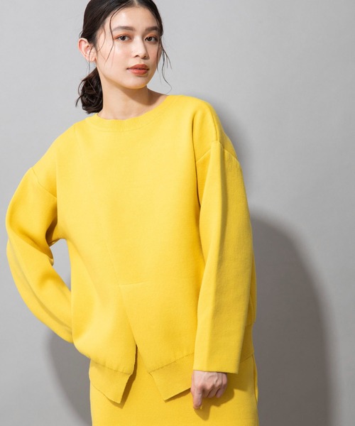 Munich（ミューニック）の「ダブルフェイスニット　2WAYセンタースリットプルオーバー（セットアップ可）（ニット/セーター・レディース・アイボリー/カーキ/ネイビー/イエロー・FREE）」の11枚目の写真