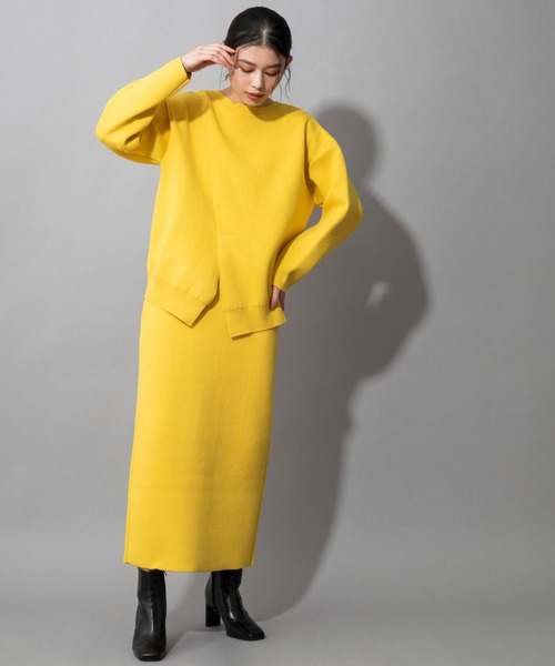 Munich（ミューニック）の「ダブルフェイスニット　2WAYセンタースリットプルオーバー（セットアップ可）（ニット/セーター・レディース・アイボリー/カーキ/ネイビー/イエロー・FREE）」の9枚目の写真