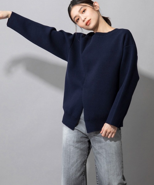 Munich（ミューニック）の「ダブルフェイスニット　2WAYセンタースリットプルオーバー（セットアップ可）（ニット/セーター・レディース・アイボリー/カーキ/ネイビー/イエロー・FREE）」の19枚目の写真