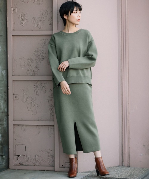 Munich（ミューニック）の「ダブルフェイスニット　2WAYセンタースリットプルオーバー（セットアップ可）（ニット/セーター・レディース・アイボリー/カーキ/ネイビー/イエロー・FREE）」の21枚目の写真