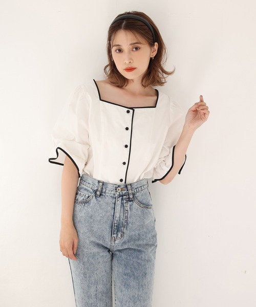one after another NICE CLAUP（ワンアフターアナザーナイスクラップ）の「カチューシャセットパイピングブラウス（シャツ/ブラウス・レディース・ブラック/ベージュ/オフホワイト・FREE）」の15枚目の写真