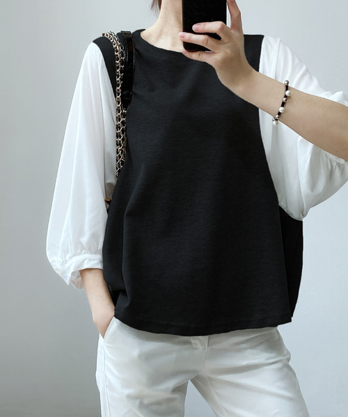 emi+(エミプラス)の「ボリュームスリーブ ギンガムチェックブラウス(シャツ/ブラウス・レディース・ブラック/グレー/ブラック系その他/ベージュ/チャコールグレー/ネイビー/ベージュ系その他・S/M/L)」の3枚目の写真