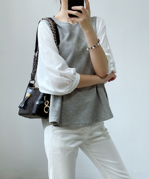 emi+(エミプラス)の「ボリュームスリーブ ギンガムチェックブラウス(シャツ/ブラウス・レディース・ブラック/グレー/ブラック系その他/ベージュ/チャコールグレー/ネイビー/ベージュ系その他・S/M/L)」の14枚目の写真