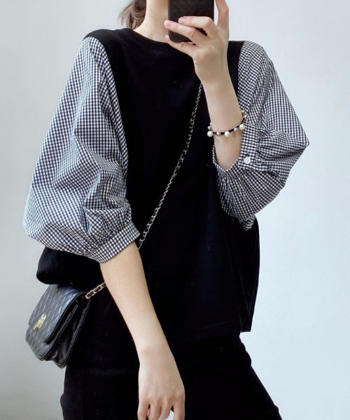 emi+(エミプラス)の「ボリュームスリーブ ギンガムチェックブラウス(シャツ/ブラウス・レディース・ブラック/グレー/ブラック系その他/ベージュ/チャコールグレー/ネイビー/ベージュ系その他・S/M/L)」の20枚目の写真