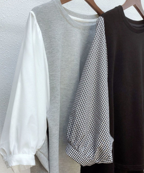 emi+(エミプラス)の「ボリュームスリーブ ギンガムチェックブラウス(シャツ/ブラウス・レディース・ブラック/グレー/ブラック系その他/ベージュ/チャコールグレー/ネイビー/ベージュ系その他・S/M/L)」の13枚目の写真