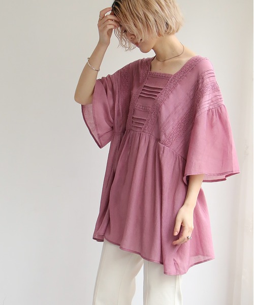 notch.（ノッチ）の「スクエアネックフレアスリーブブラウス（シャツ/ブラウス・レディース・オフホワイト/マルーン/ブラック・M）」の3枚目の写真