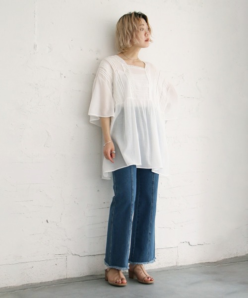 notch.（ノッチ）の「スクエアネックフレアスリーブブラウス（シャツ/ブラウス・レディース・オフホワイト/マルーン/ブラック・M）」の15枚目の写真