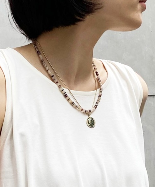 DouDou（ドゥドゥ）の「ビーズ×ゴールドパーツネックレス（ネックレス・レディース・ベージュ/ブラウン/ブルー・FREE）」の11枚目の写真