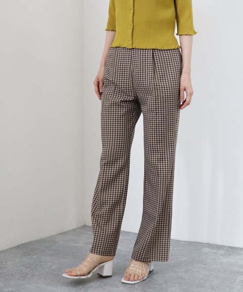 archives（アルシーヴ）の「チェックサイドスリットセミフレアパンツ（その他パンツ・レディース・ブラウン/グリーン/ブルー・MEDIUM）」の2枚目の写真