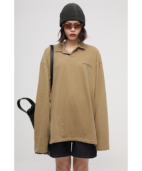 MASONPRINCE(メイソンプリンス)の「【MASONPRINCE】Oversized long sleeve polo shirt PL3002(ポロシャツ・メンズ・グレー/ブラック/ベージュ・L/S/M)」の3枚目の写真