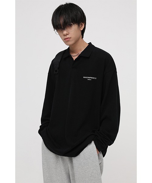 MASONPRINCE(メイソンプリンス)の「【MASONPRINCE】Oversized long sleeve polo shirt PL3002(ポロシャツ・メンズ・グレー/ブラック/ベージュ・L/S/M)」の2枚目の写真