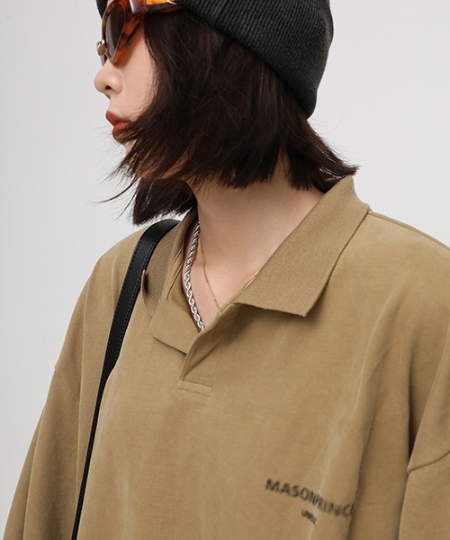 MASONPRINCE(メイソンプリンス)の「【MASONPRINCE】Oversized long sleeve polo shirt PL3002(ポロシャツ・メンズ・グレー/ブラック/ベージュ・L/S/M)」の12枚目の写真