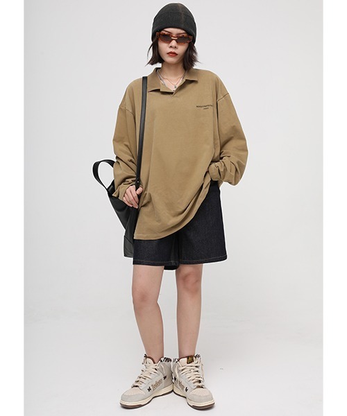 MASONPRINCE(メイソンプリンス)の「【MASONPRINCE】Oversized long sleeve polo shirt PL3002(ポロシャツ・メンズ・グレー/ブラック/ベージュ・L/S/M)」の13枚目の写真