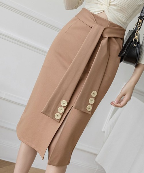 Bifrost（ビフレスト）の「フロントスリットスカート（スカート・レディース・キャメル/ベージュ/ブラック・M/L）」の2枚目の写真