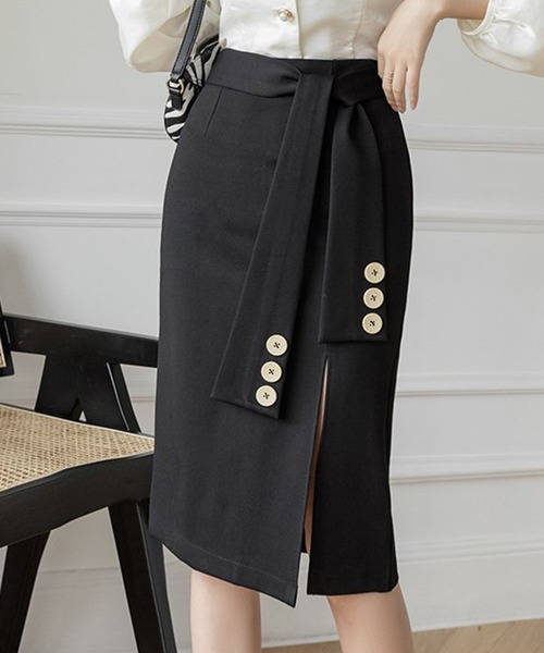 Bifrost（ビフレスト）の「フロントスリットスカート（スカート・レディース・キャメル/ベージュ/ブラック・M/L）」の3枚目の写真