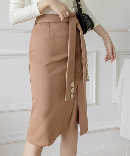 Bifrost（ビフレスト）の「フロントスリットスカート（スカート・レディース・キャメル/ベージュ/ブラック・M/L）」の7枚目の写真