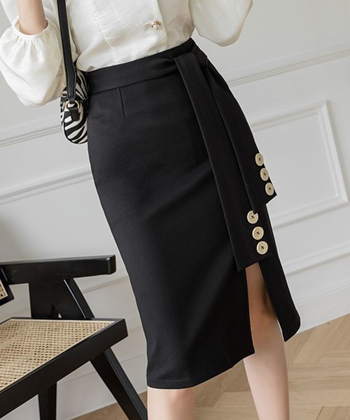 Bifrost（ビフレスト）の「フロントスリットスカート（スカート・レディース・キャメル/ベージュ/ブラック・M/L）」の5枚目の写真