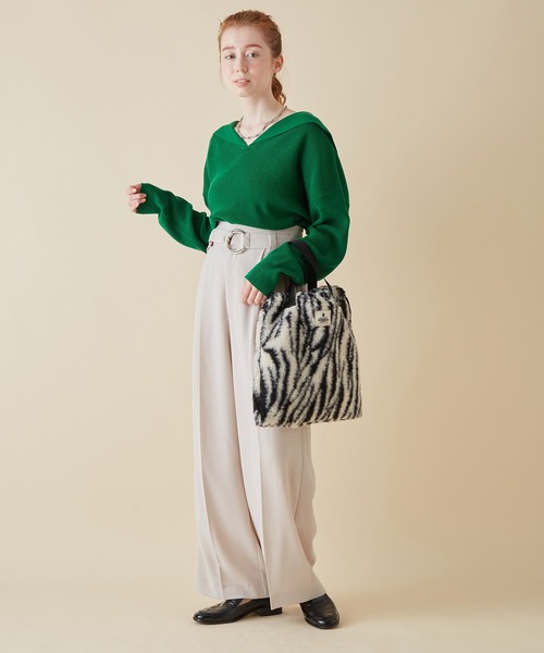 MADEMOISELLE ROPE'（マドモアゼル ロペ）の「<春まで使える>ベルテッドワイドパンツ（その他パンツ・レディース・オフホワイト/ピンク系その他2・36/38）」の13枚目の写真