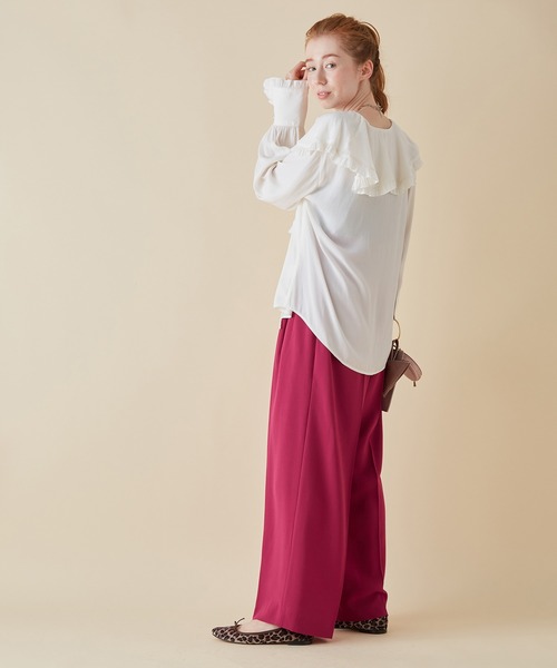 MADEMOISELLE ROPE'（マドモアゼル ロペ）の「<春まで使える>ベルテッドワイドパンツ（その他パンツ・レディース・オフホワイト/ピンク系その他2・36/38）」の3枚目の写真