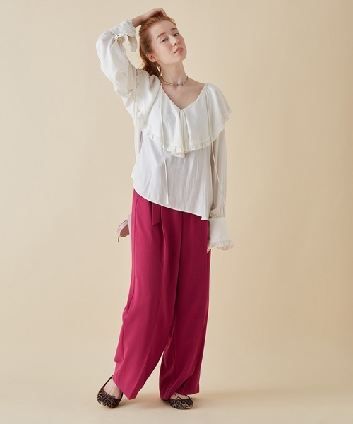 MADEMOISELLE ROPE'（マドモアゼル ロペ）の「<春まで使える>ベルテッドワイドパンツ（その他パンツ・レディース・オフホワイト/ピンク系その他2・36/38）」の12枚目の写真