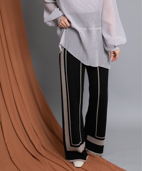 Eimee Law（エイミーロウ）の「トリミングリラックスニットPT（その他パンツ・レディース・ブラック/モカ/ネイビー・38）」の2枚目の写真