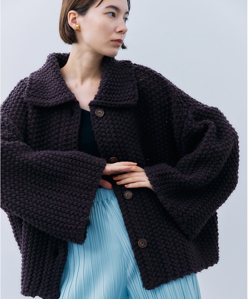 STUNNING LURE（スタニングルアー）の「ニットショートジャケット（ニット/セーター・レディース・オフホワイト/ダークパープル・SMALL/MEDIUM）」の2枚目の写真