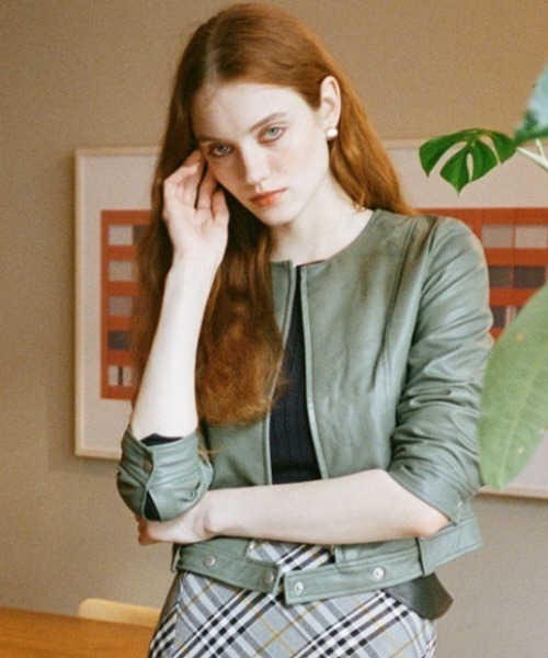 ノーカラーライダースジャケット