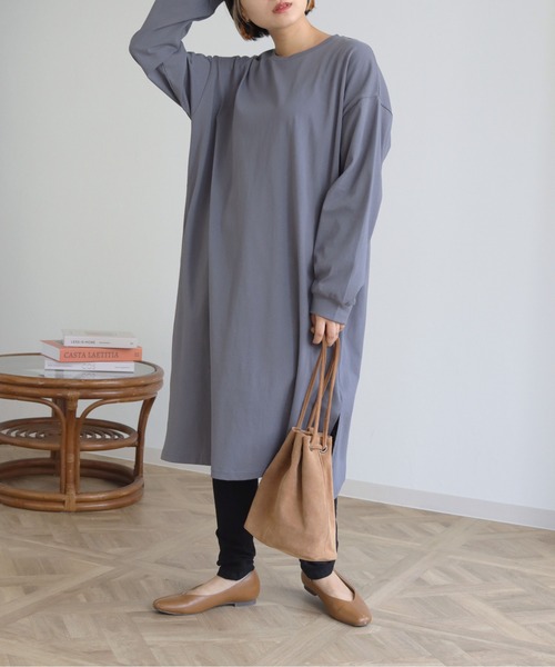 HER CLOSET(ハークローゼット)の「【shemoshelly】7オンスヘビーウェイトコットンワンピース(ワンピース・レディース・チャコールグレー/ブラック/ブラウン/ブルー・M)」の8枚目の写真