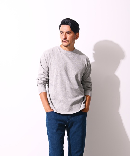 Blue Standard (ブルースタンダード)の「【BLUE STANDARD/ブルースタンダード】コットン100% ワッフルクルーネックロンT(Tシャツ/カットソー・メンズ・杢グレー/ブラウン/ブラック/オリーブ/ホワイト・X-LARGE/LARGE/MEDIUM)」の4枚目の写真
