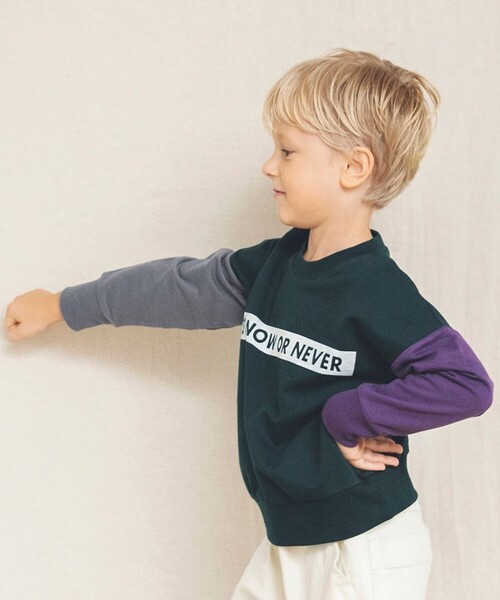 BRANSHES（ブランシェス）の「【カラースリーブ】ボックスロゴ裏毛トレーナー（スウェット・キッズ・アイボリー/カーキオリーブ/ブラック/グリーン/マスタード・110/130/150/100/140/120）」の3枚目の写真