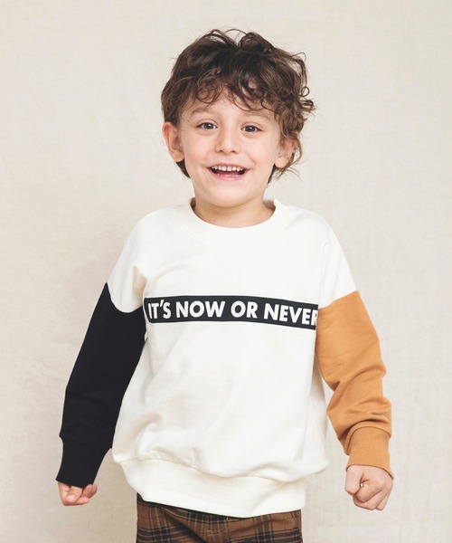 BRANSHES（ブランシェス）の「【カラースリーブ】ボックスロゴ裏毛トレーナー（スウェット・キッズ・アイボリー/カーキオリーブ/ブラック/グリーン/マスタード・110/130/150/100/140/120）」の6枚目の写真