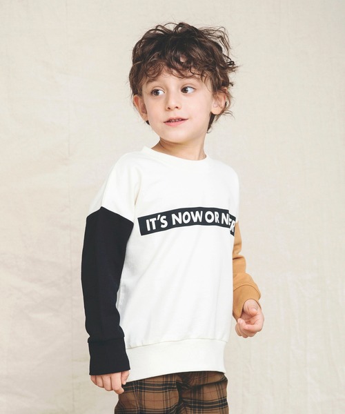 BRANSHES（ブランシェス）の「【カラースリーブ】ボックスロゴ裏毛トレーナー（スウェット・キッズ・アイボリー/カーキオリーブ/ブラック/グリーン/マスタード・110/130/150/100/140/120）」の8枚目の写真