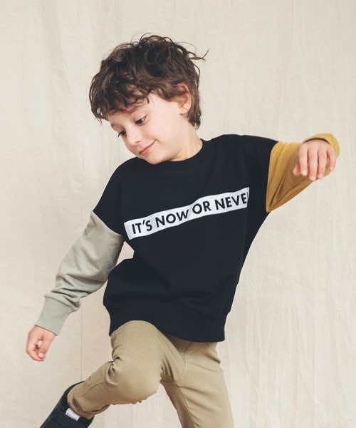 BRANSHES（ブランシェス）の「【カラースリーブ】ボックスロゴ裏毛トレーナー（スウェット・キッズ・アイボリー/カーキオリーブ/ブラック/グリーン/マスタード・110/130/150/100/140/120）」の19枚目の写真