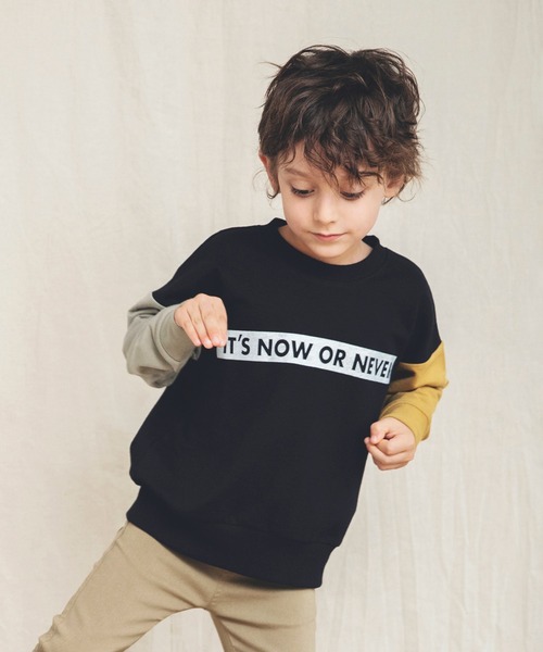 BRANSHES（ブランシェス）の「【カラースリーブ】ボックスロゴ裏毛トレーナー（スウェット・キッズ・アイボリー/カーキオリーブ/ブラック/グリーン/マスタード・110/130/150/100/140/120）」の20枚目の写真