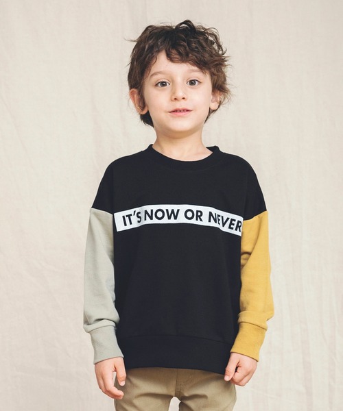 BRANSHES（ブランシェス）の「【カラースリーブ】ボックスロゴ裏毛トレーナー（スウェット・キッズ・アイボリー/カーキオリーブ/ブラック/グリーン/マスタード・110/130/150/100/140/120）」の18枚目の写真