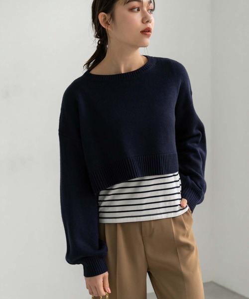 Edit Sheen（エディットシーン）の「バックデザインクロップドニット（ニット/セーター・レディース・モカ/キャメル/アイボリー/ネイビー・MEDIUM）」の4枚目の写真